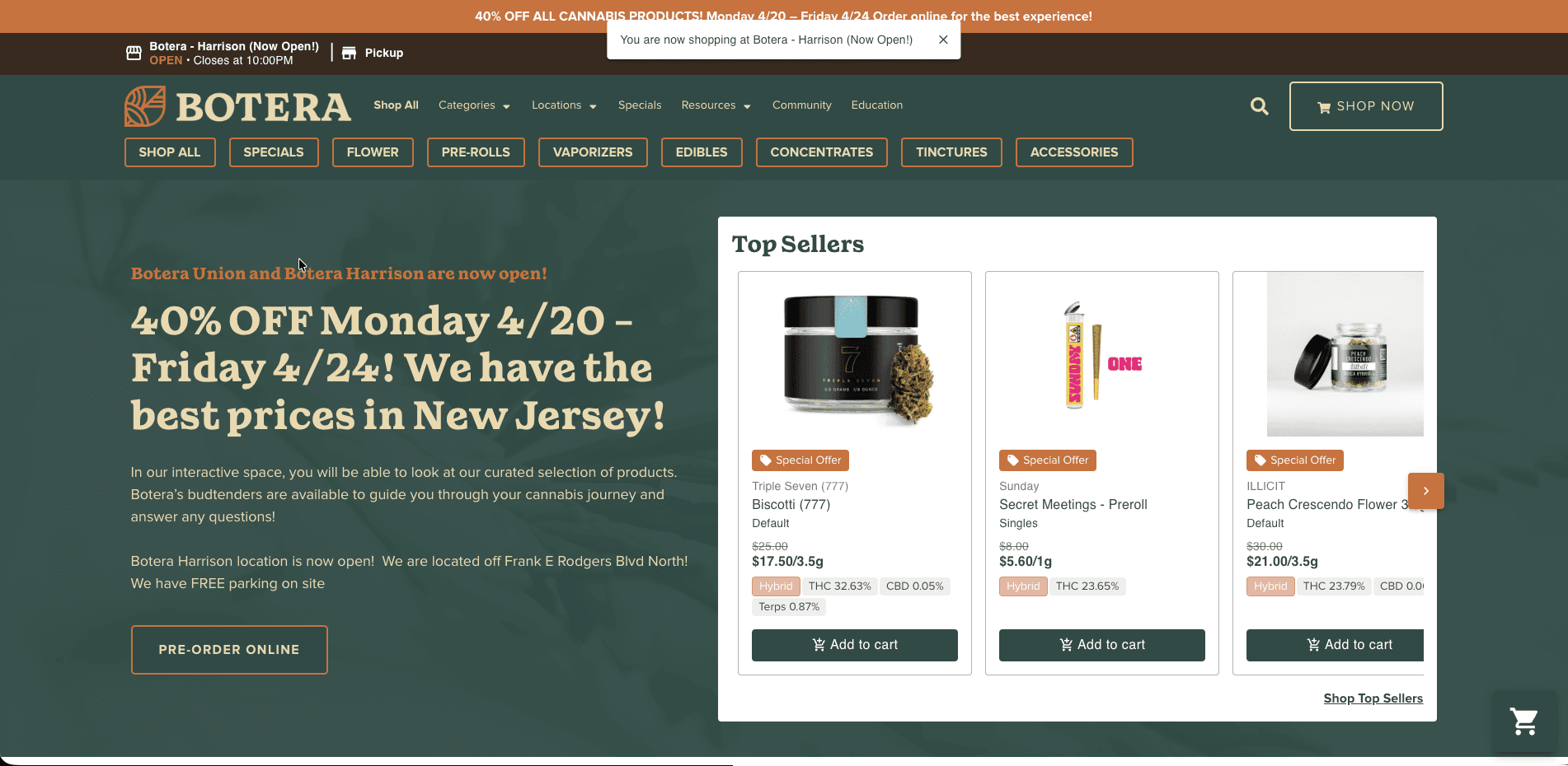 Botera New Jersey website screenshot for cannabis industry