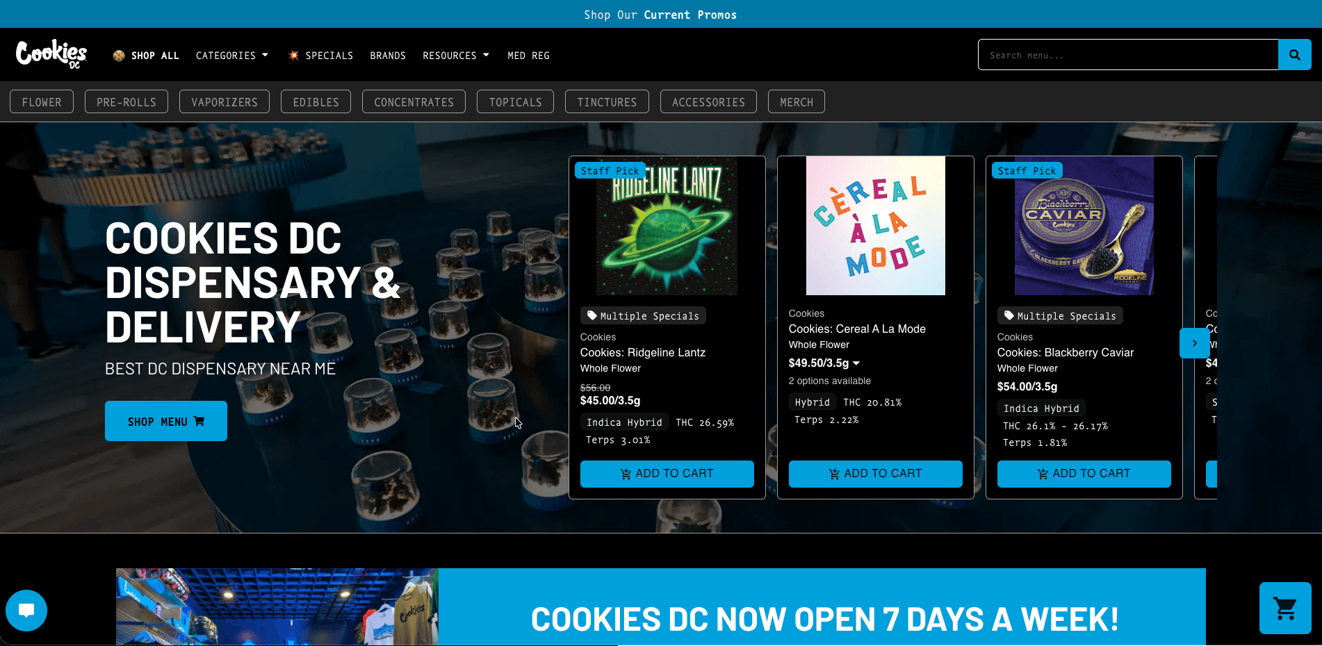 Cookies D.C. website screenshot for cannabis industry