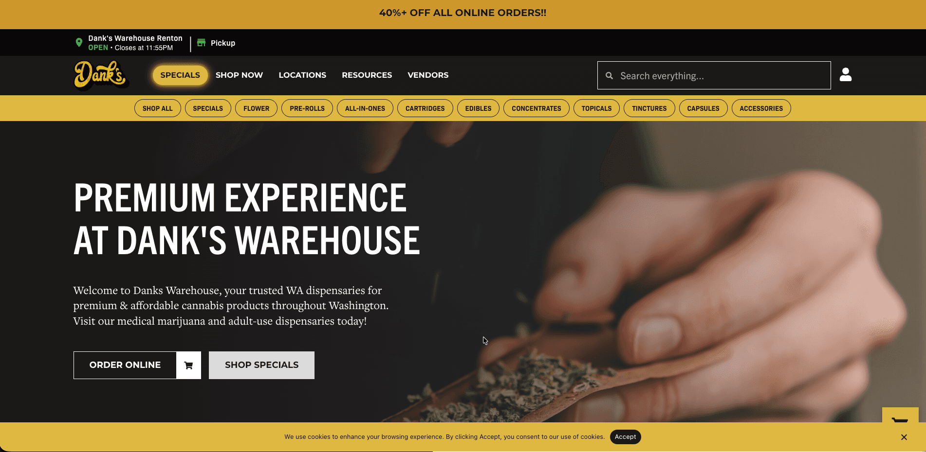 Dank's Warehouse website screenshot for cannabis industry