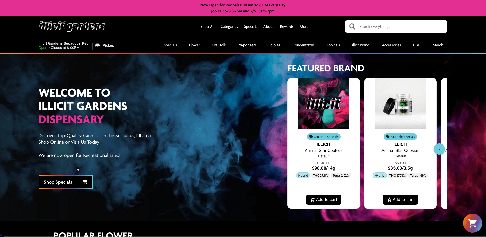 Illicit Gardens website screenshot for cannabis industry