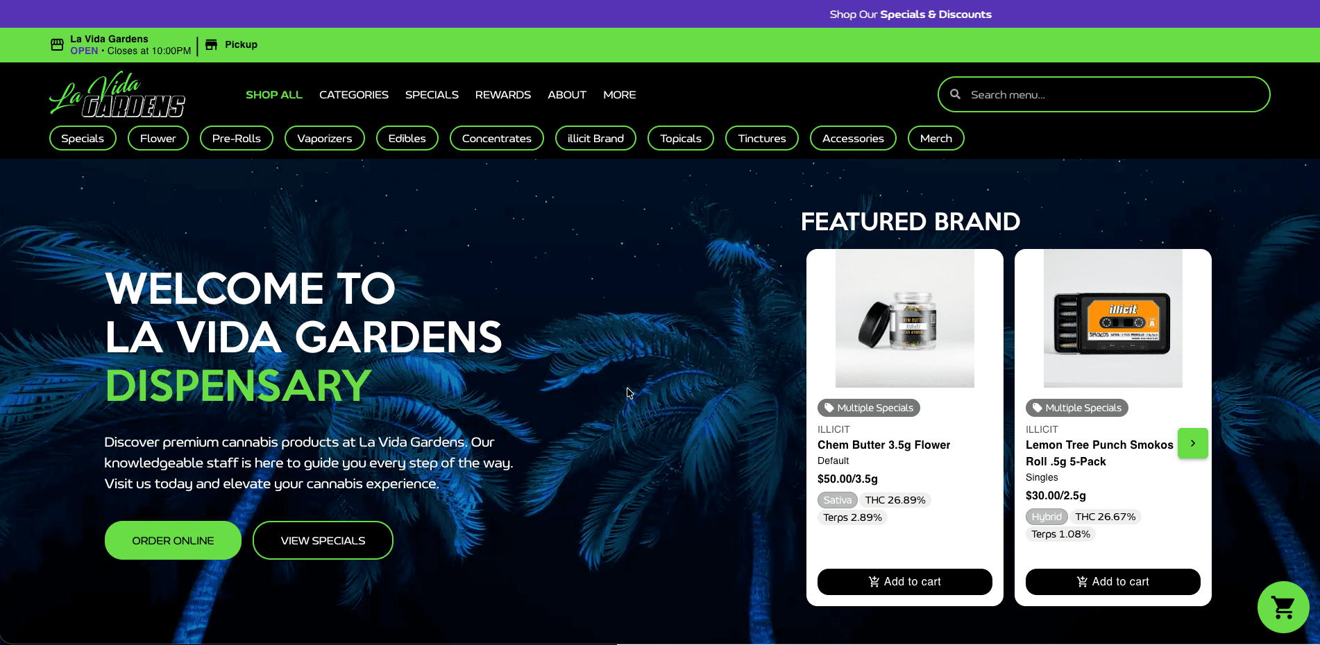 La Vida Gardens website screenshot for cannabis industry