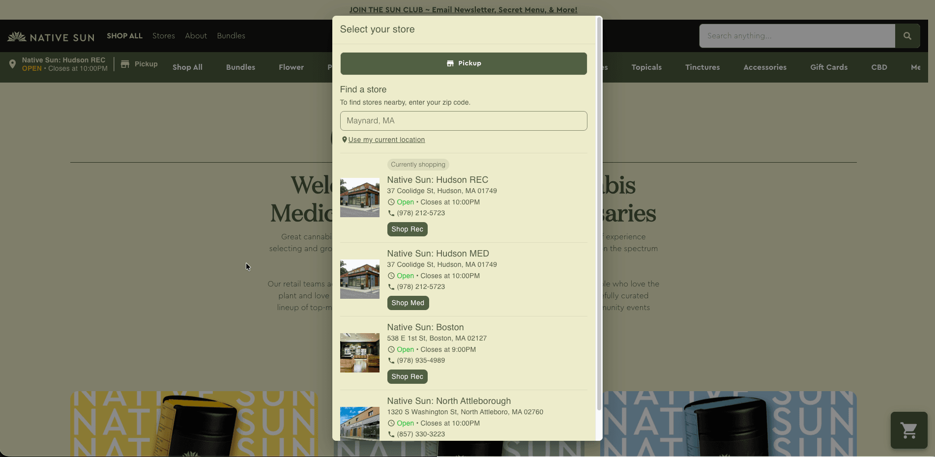 Native Sun Cannabis website screenshot for cannabis industry
