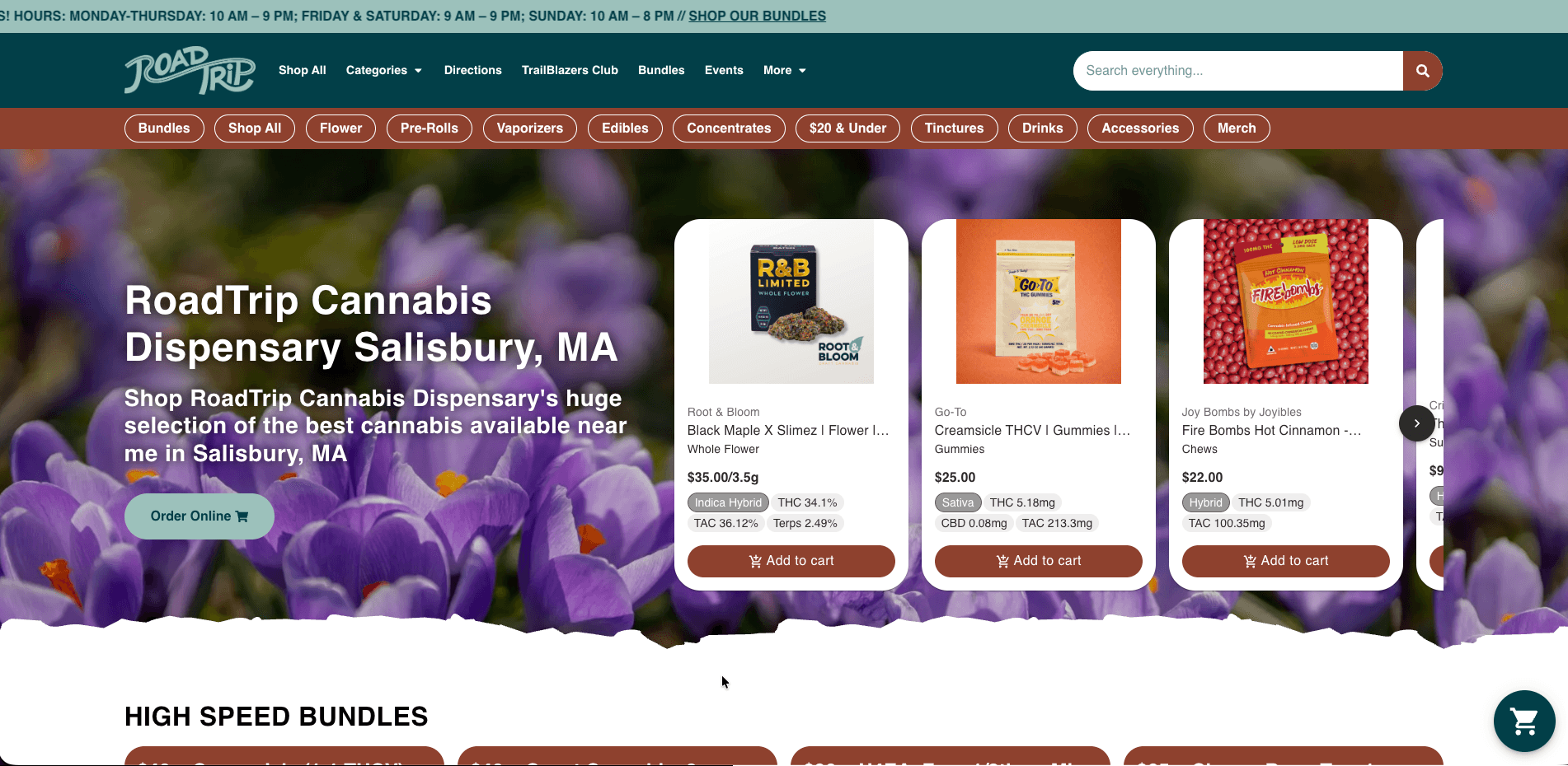 Road Trip website screenshot for cannabis industry