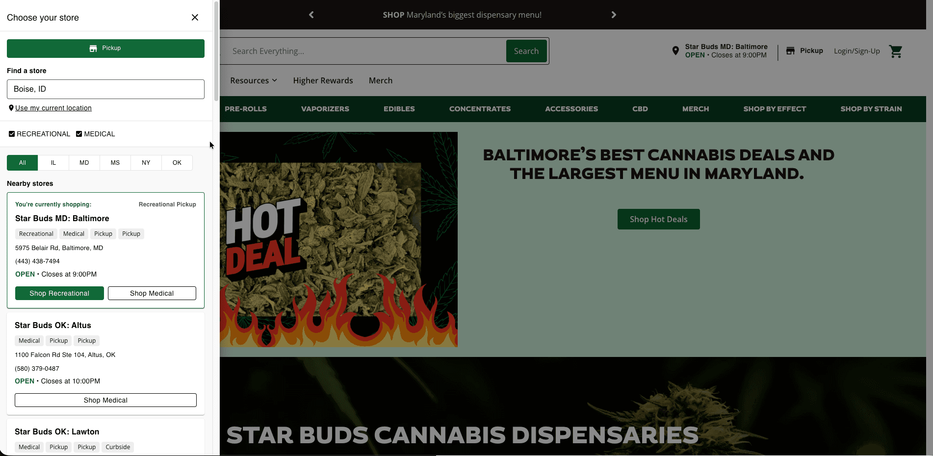 Star Buds website screenshot for cannabis industry