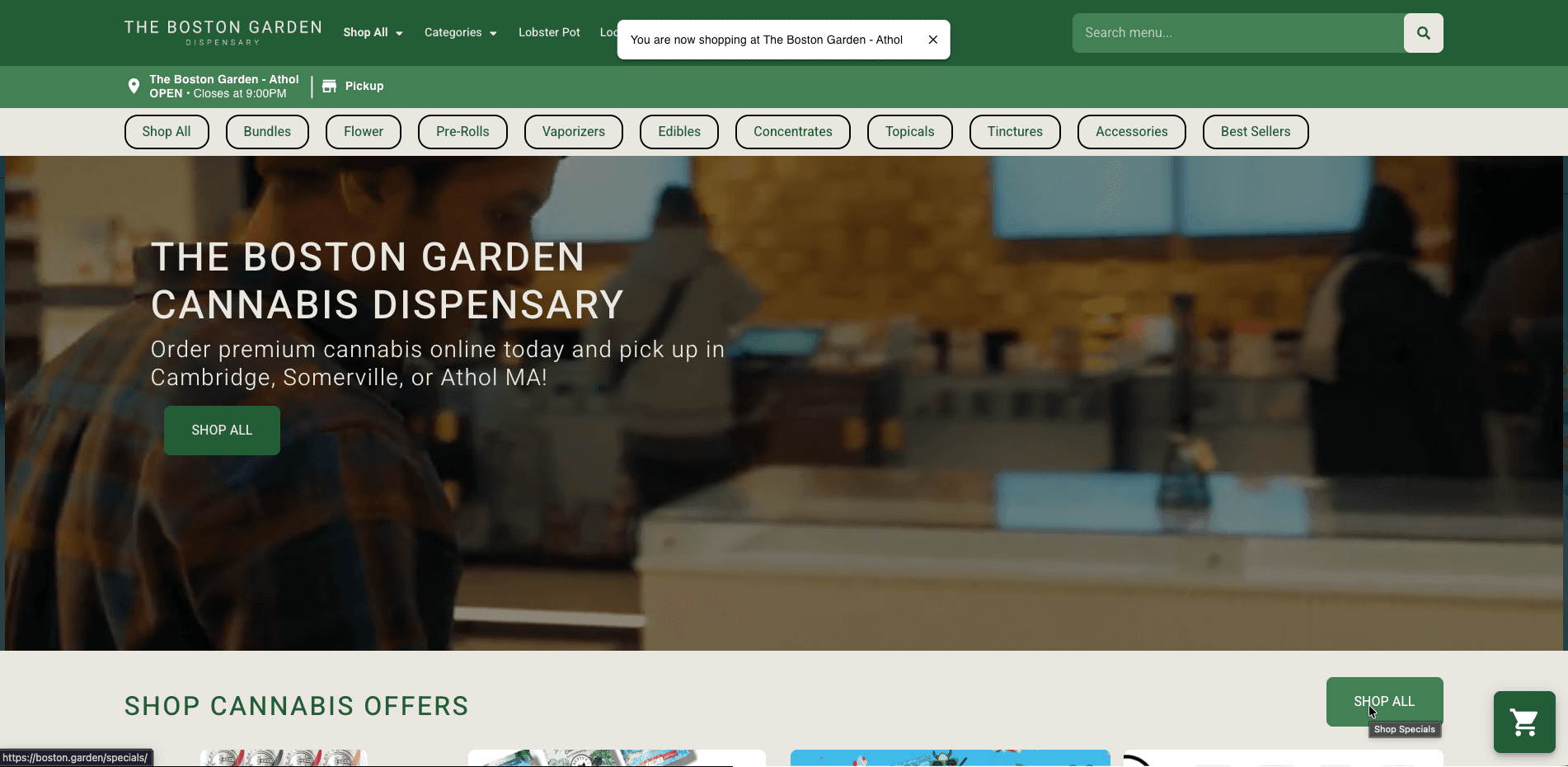 The Boston Garden website screenshot for cannabis industry
