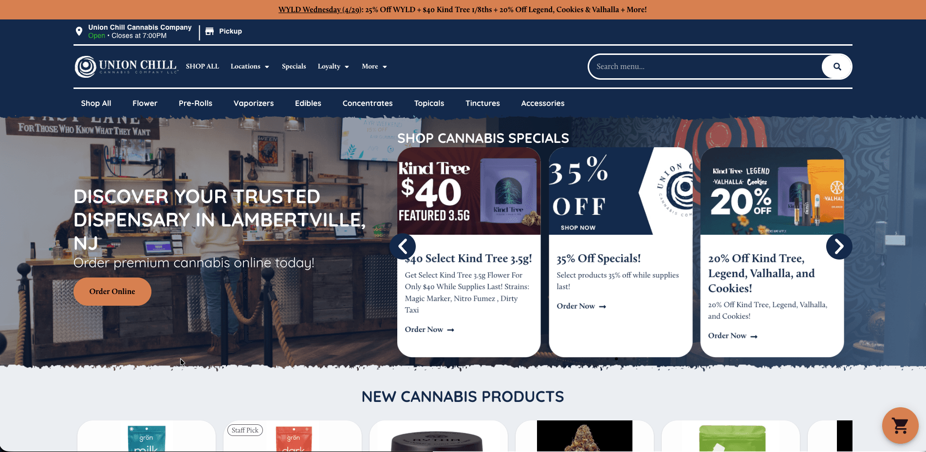 Union Chill website screenshot for cannabis industry