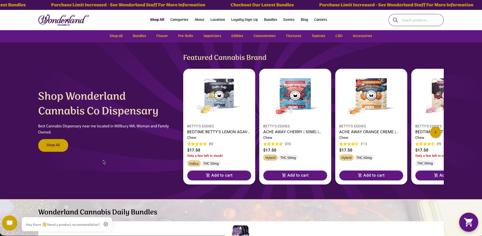 Wonderland Cannabis website screenshot for cannabis industry